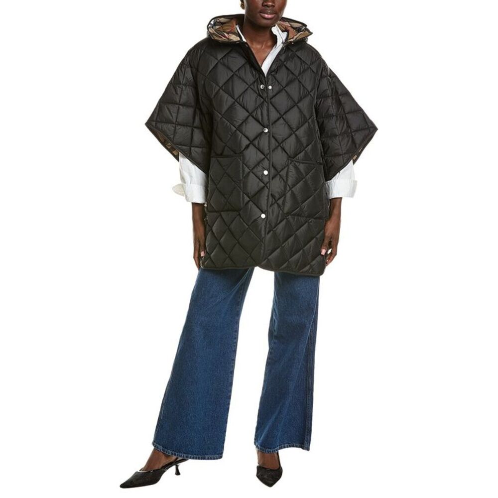 Burberry Womens  Quilted Snap Poncho, Black